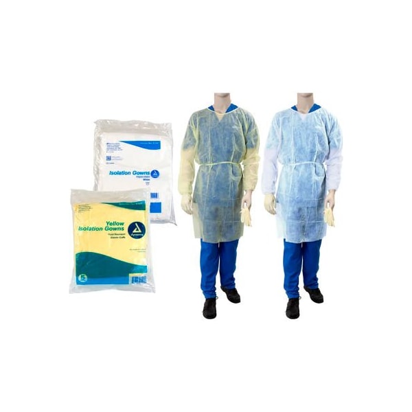 Dynarex Dynarex Fluid Resistant Isolation Gowns, Universal, Large, Yellow, 50 Pcs 2141 - main
